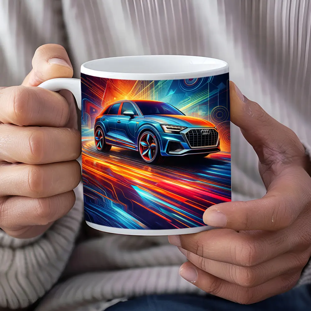 Audi Q8 Neon Abstract Digital Art – Mugs