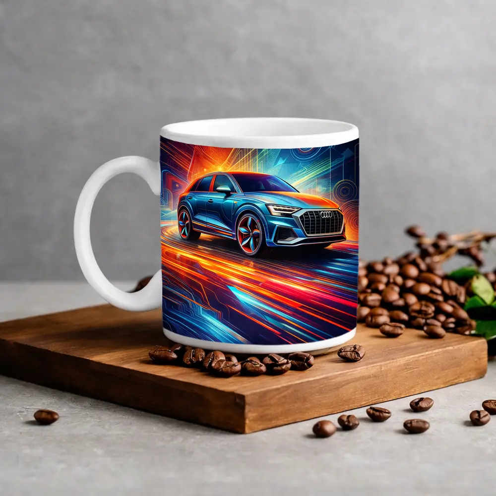 Audi Q8 Neon Abstract Digital Art – Mugs