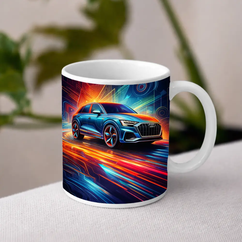 Audi Q8 Neon Abstract Digital Art – Mugs