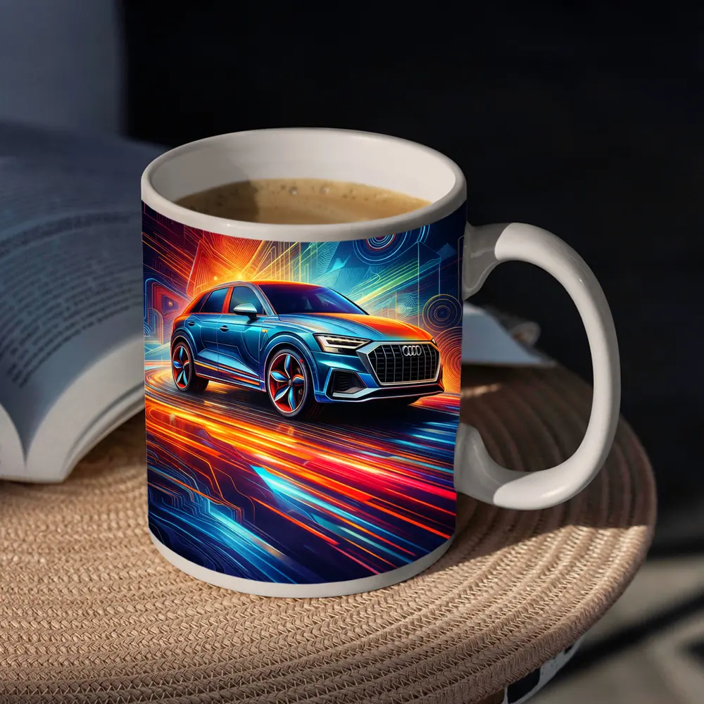 Audi Q8 Neon Abstract Digital Art – Mugs