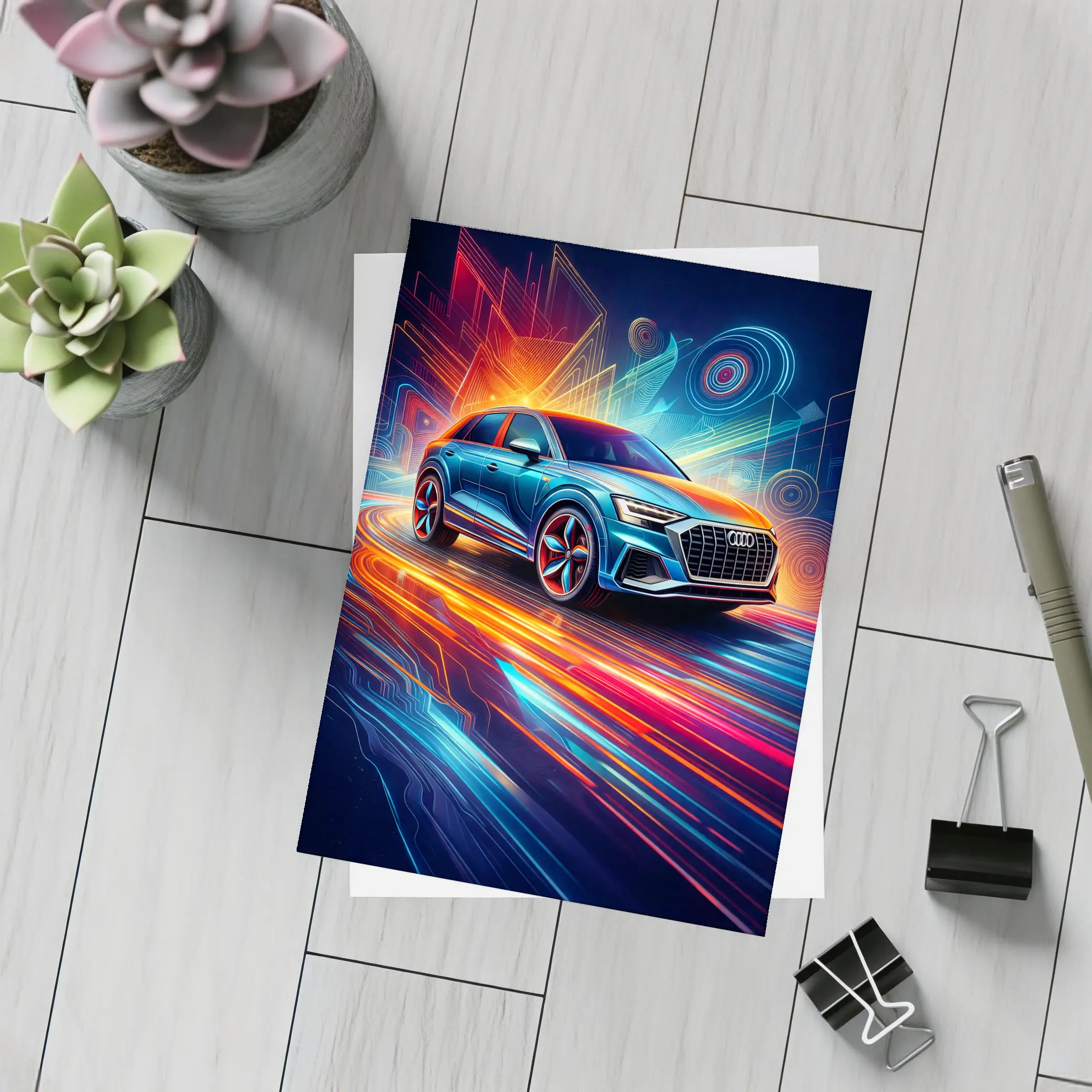 Audi Q8 Neon Abstract Digital Art – Postcards