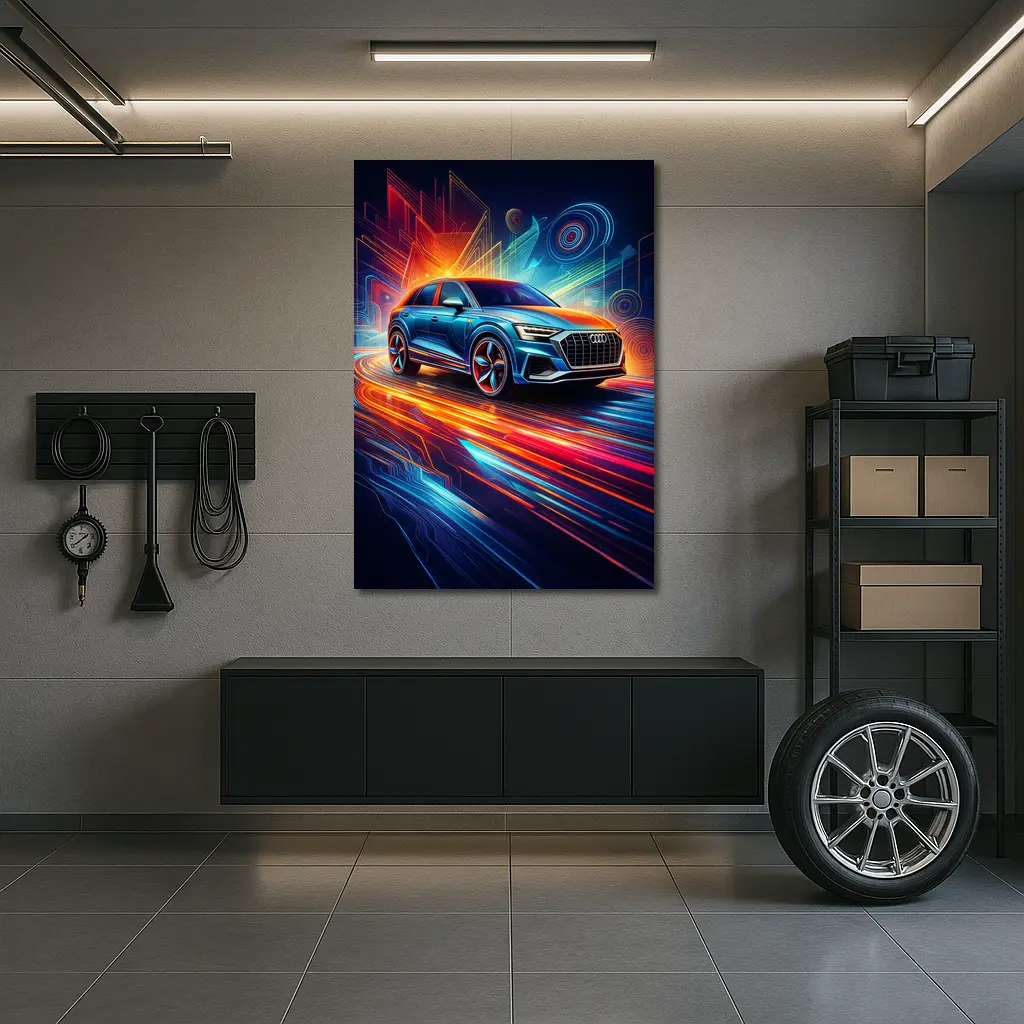 Audi Q8 Neon Abstract Digital Art – Wall Art