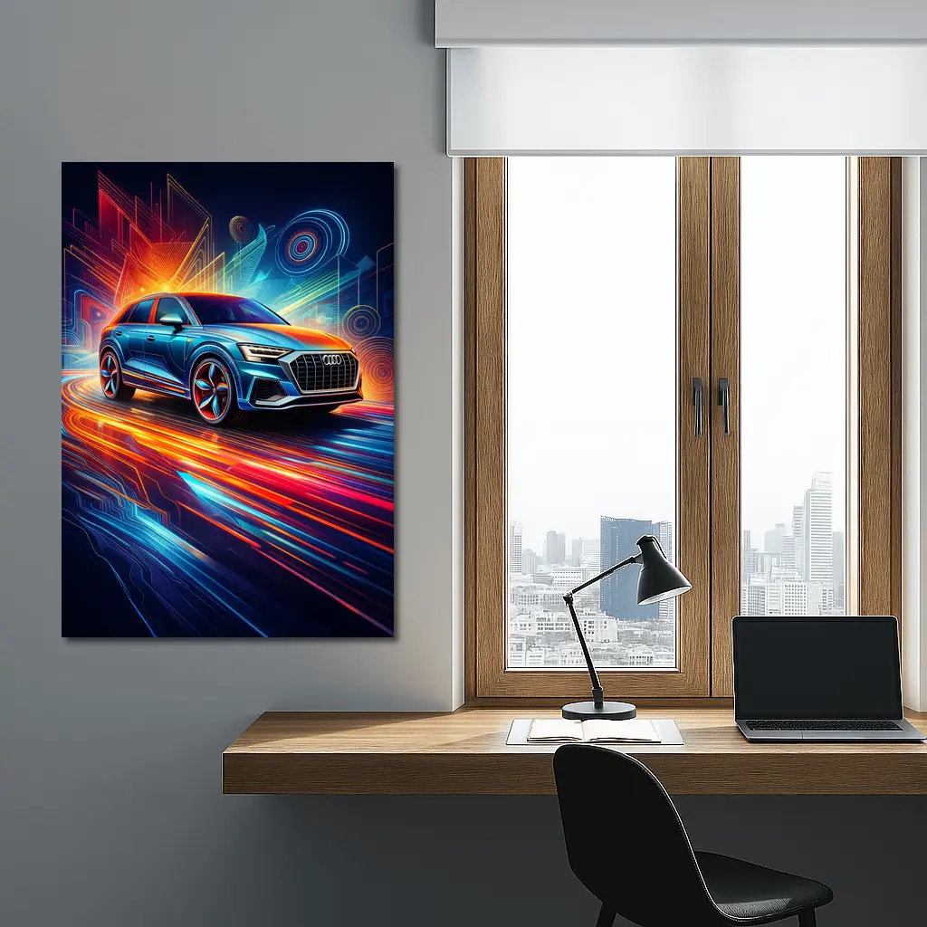 Audi Q8 Neon Abstract Digital Art – Wall Art