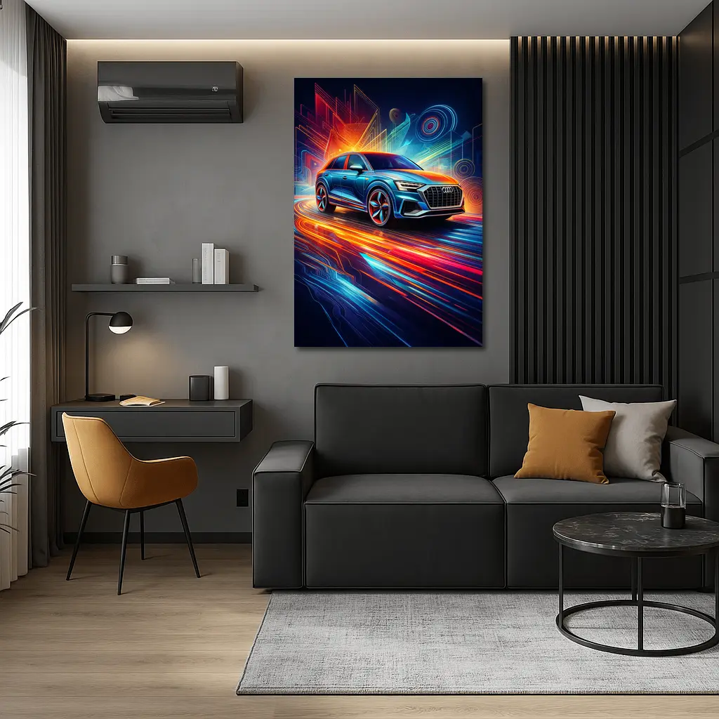 Audi Q8 Neon Abstract Digital Art – Wall Art