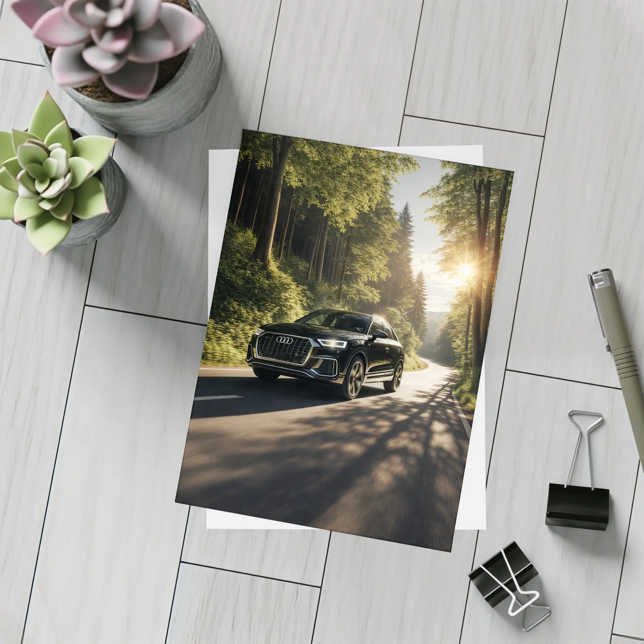 Audi Q3 Black SUV Forest Road Drive – Postcards