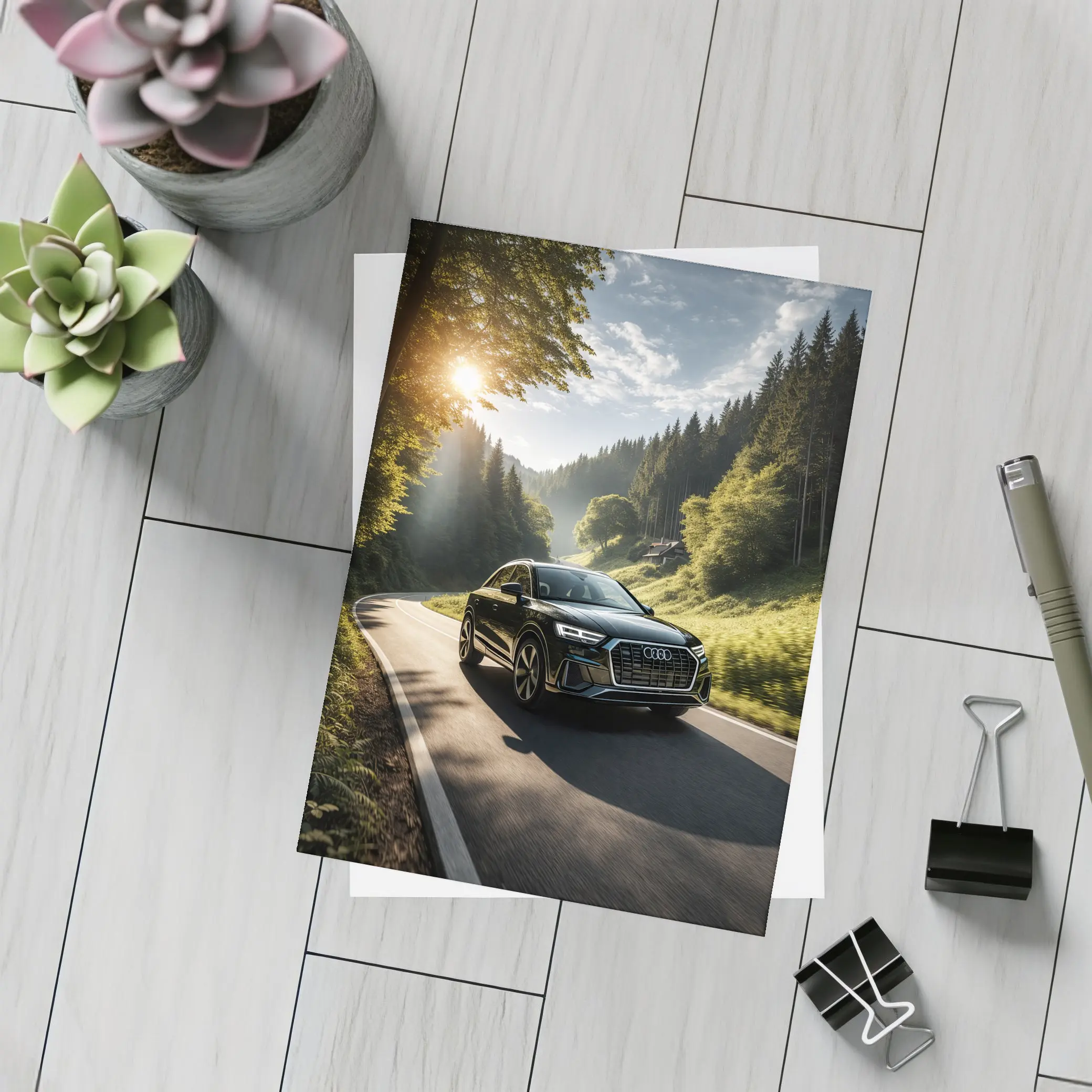 Audi Q3 Black SUV Forest Road Drive – Postcards