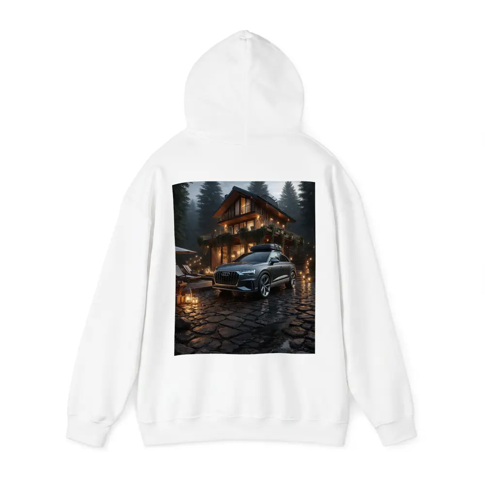 Audi Q8 Parked Outside Forest Cabin Night – Hoodies