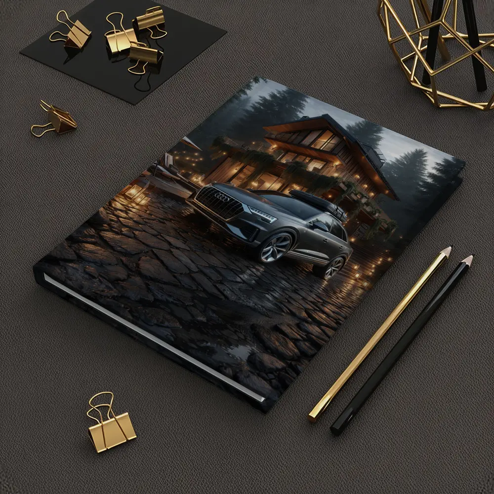 Audi Q8 Parked Outside Forest Cabin Night – Notebooks