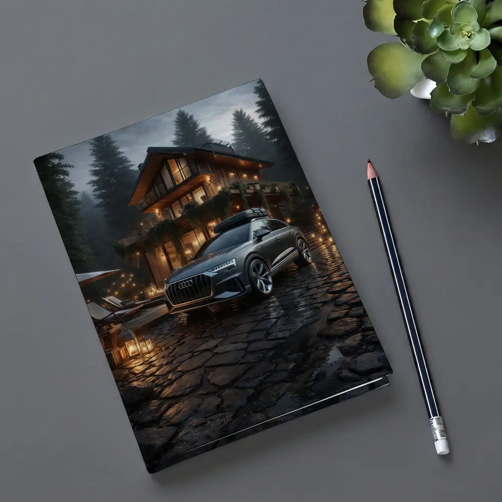 Audi Q8 Parked Outside Forest Cabin Night – Notebooks