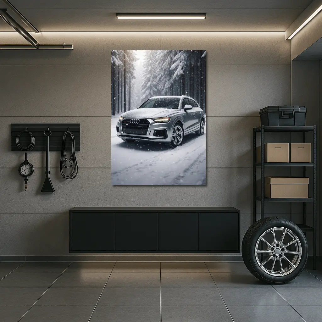 Audi Q7 Silver SUV Snowy Forest – Wall Art