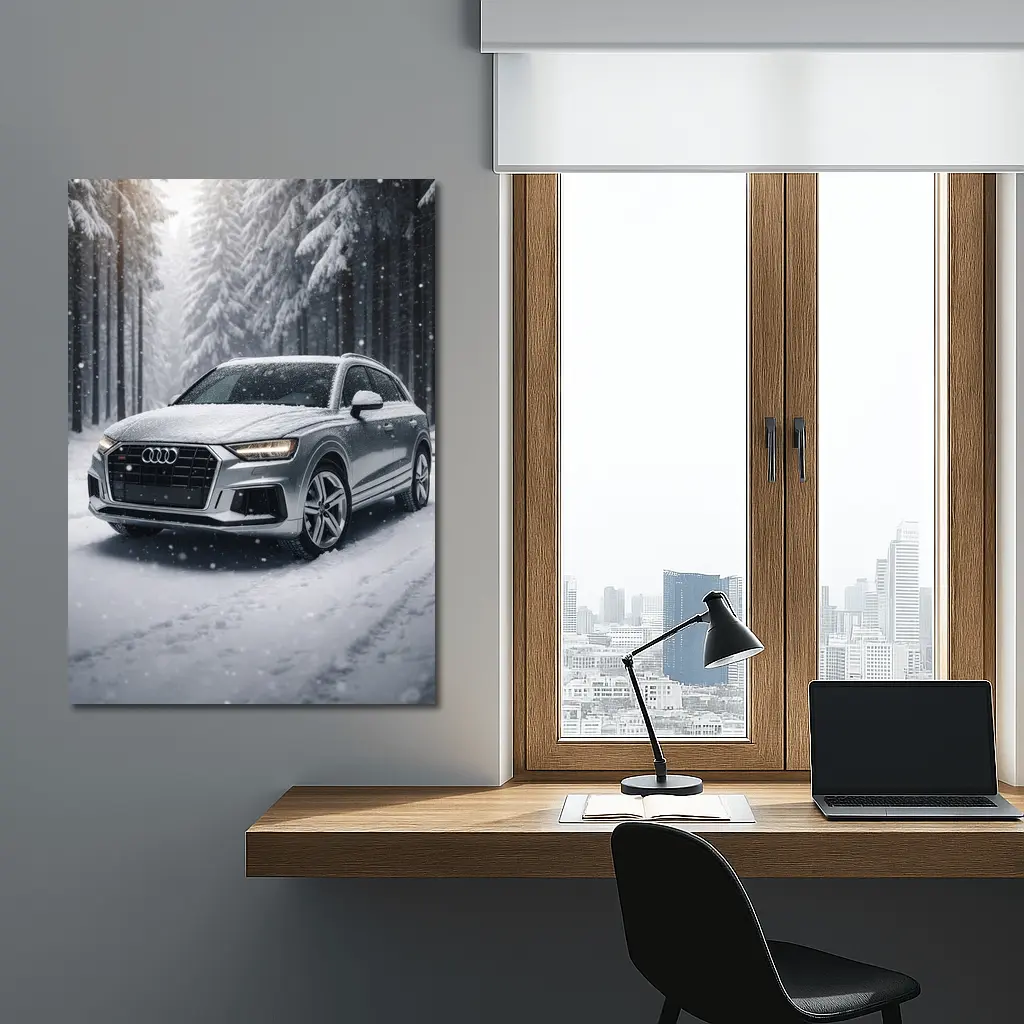 Audi Q7 Silver SUV Snowy Forest – Wall Art