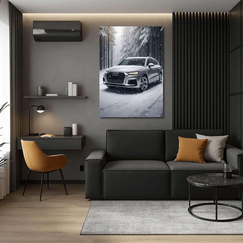 Audi Q7 Silver SUV Snowy Forest – Wall Art