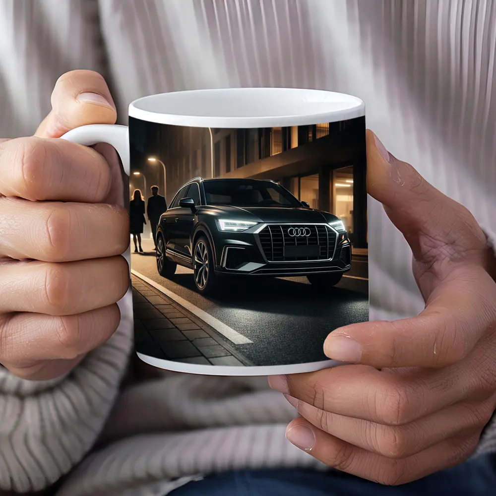 Audi Q3 Black SUV Night City Street – Mugs