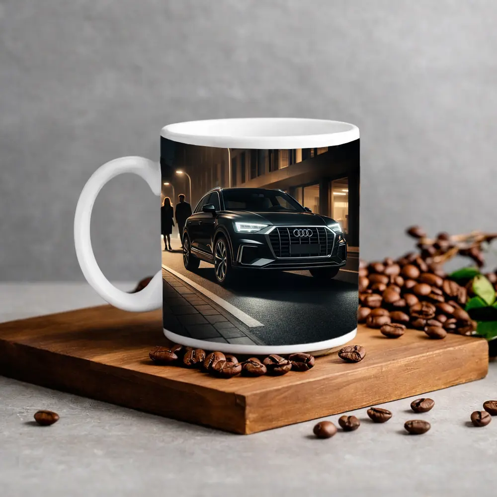 Audi Q3 Black SUV Night City Street – Mugs