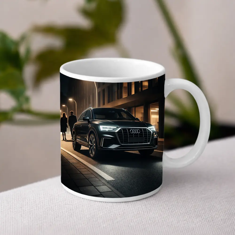 Audi Q3 Black SUV Night City Street – Mugs