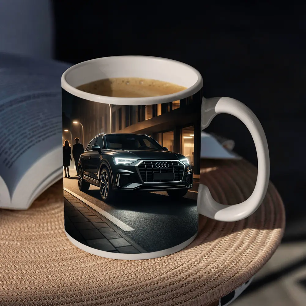 Audi Q3 Black SUV Night City Street – Mugs