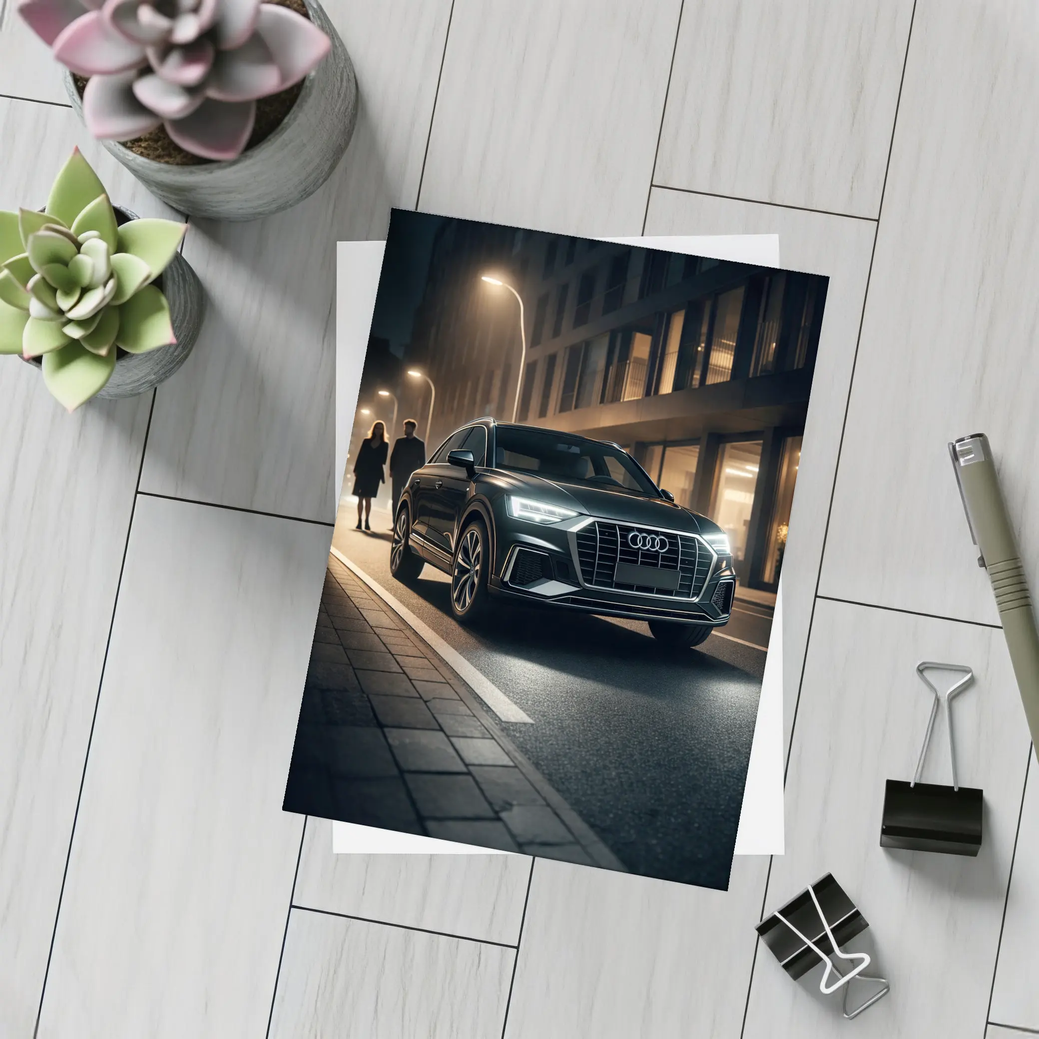 Audi Q3 Black SUV Night City Street – Postcards