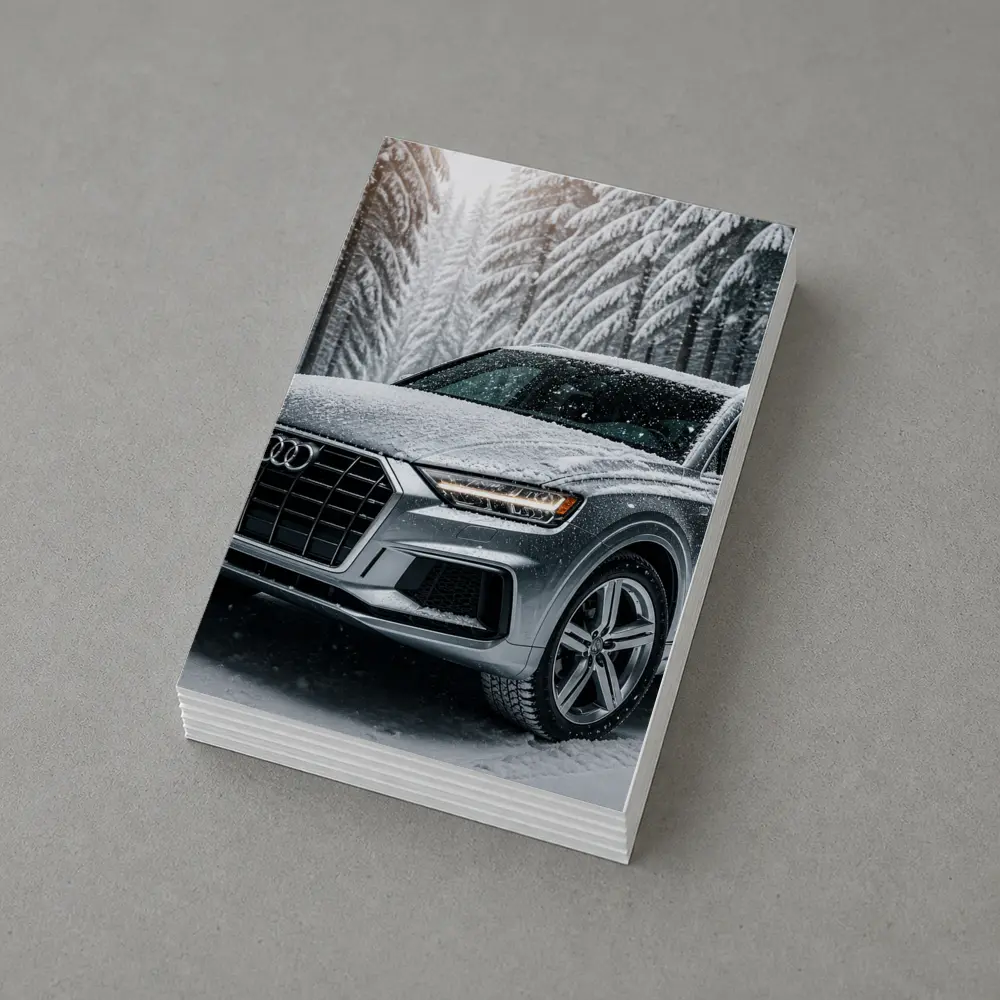 Audi Q7 Silver SUV Snowy Forest – Postcards