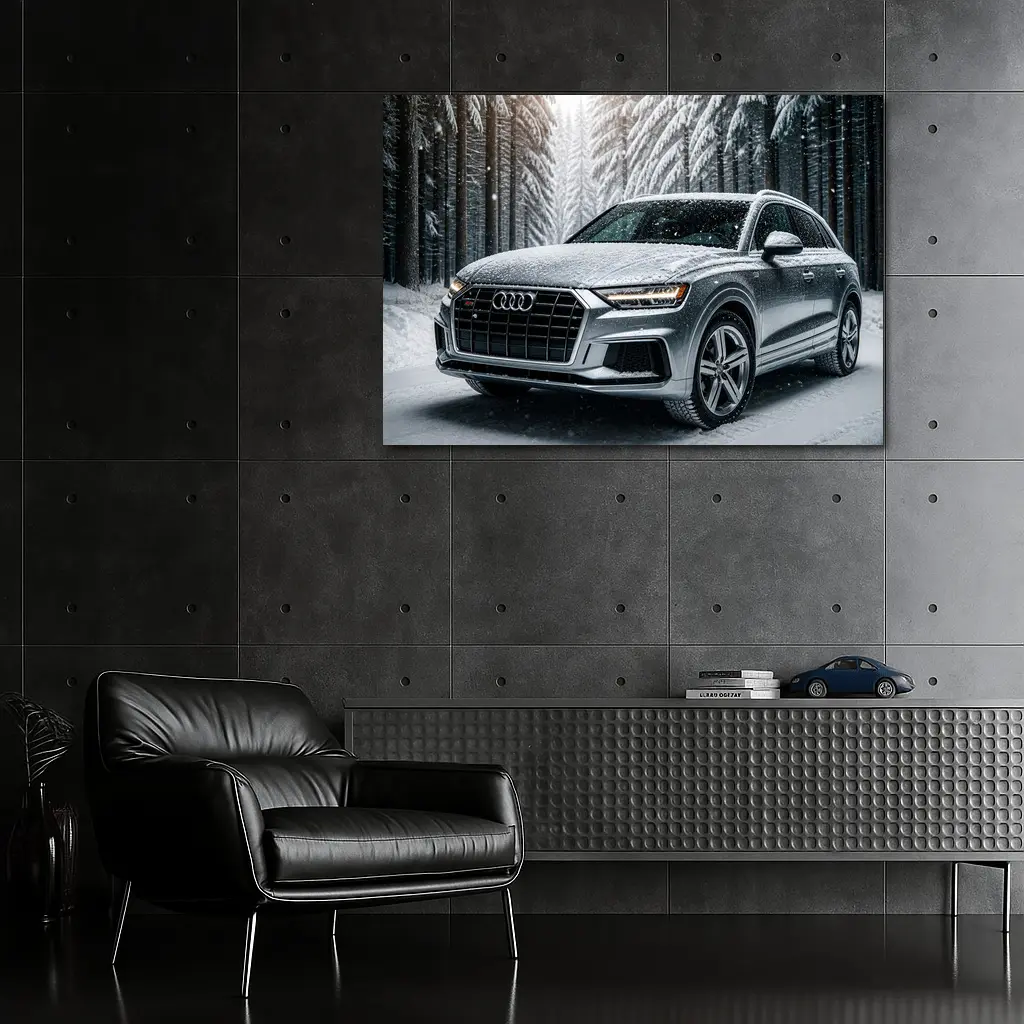 Audi Q7 Silver SUV Snowy Forest – Wall Art