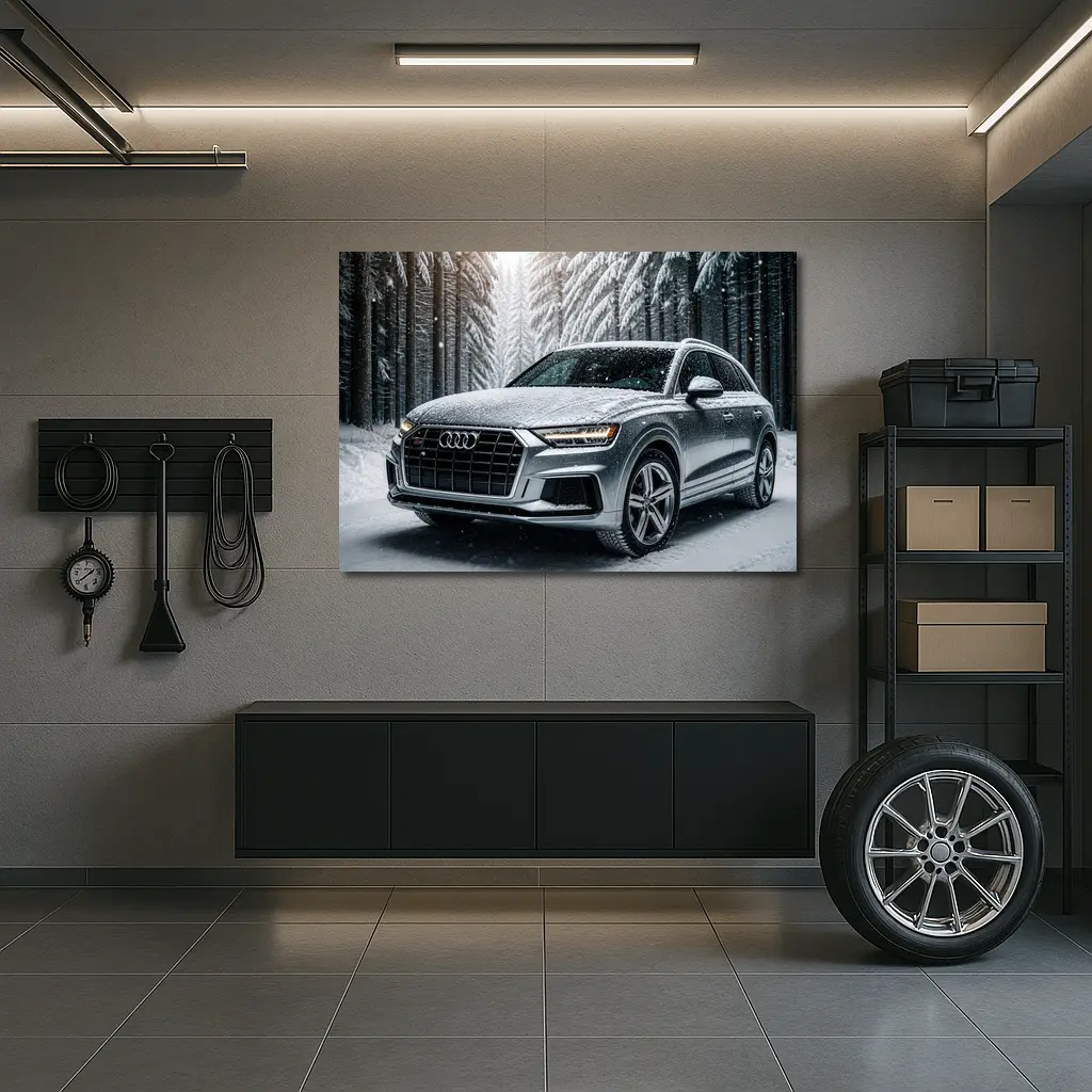 Audi Q7 Silver SUV Snowy Forest – Wall Art