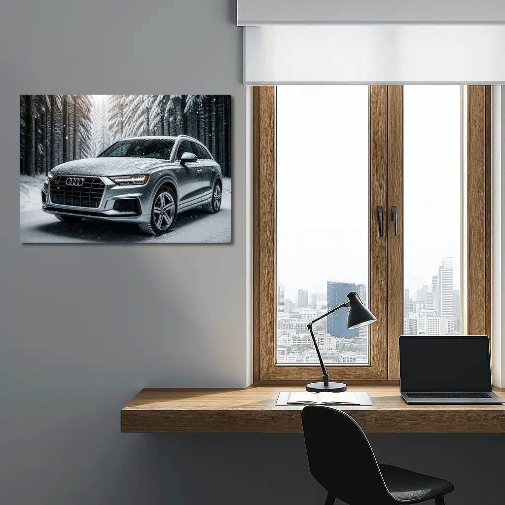 Audi Q7 Silver SUV Snowy Forest – Wall Art