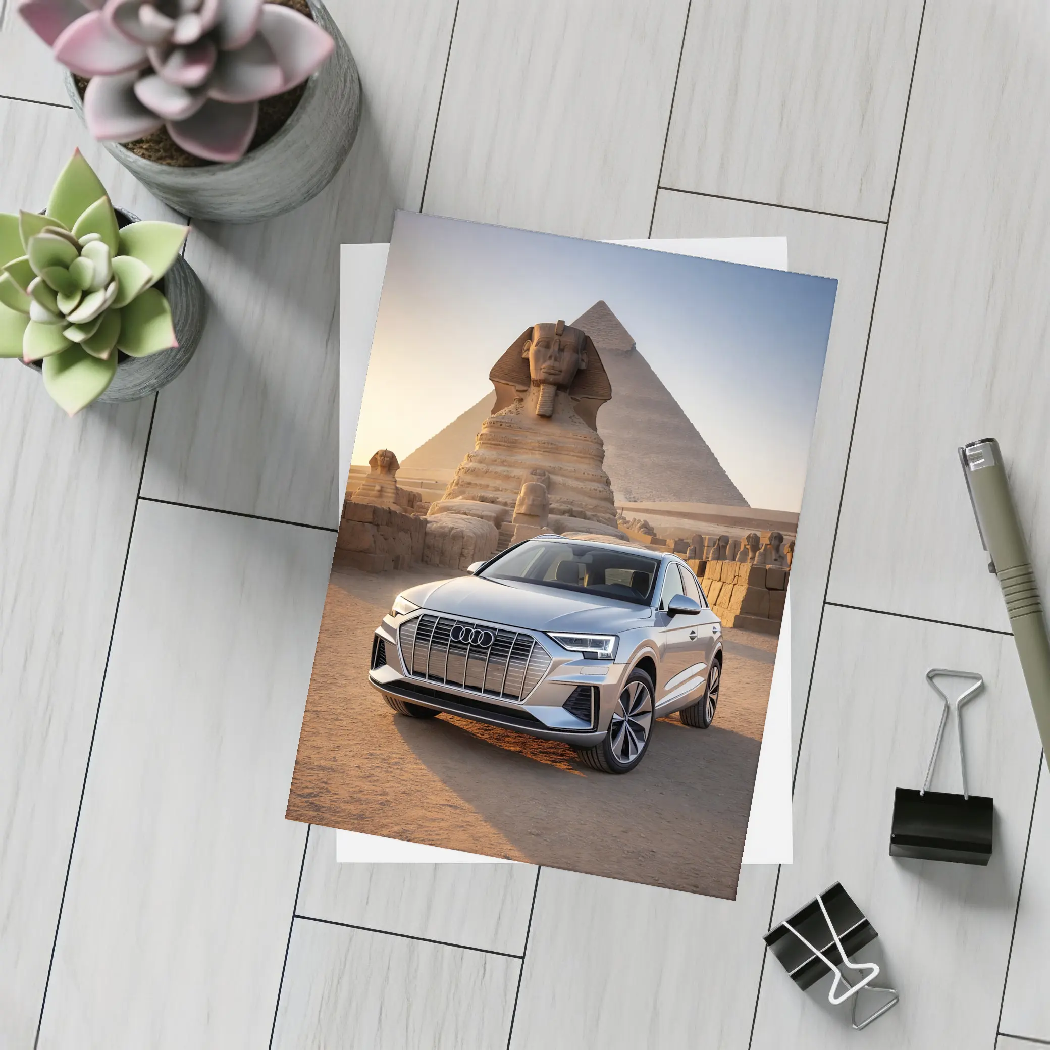 Audi Q8 Silver SUV Egypt Pyramids Sphinx – Postcards