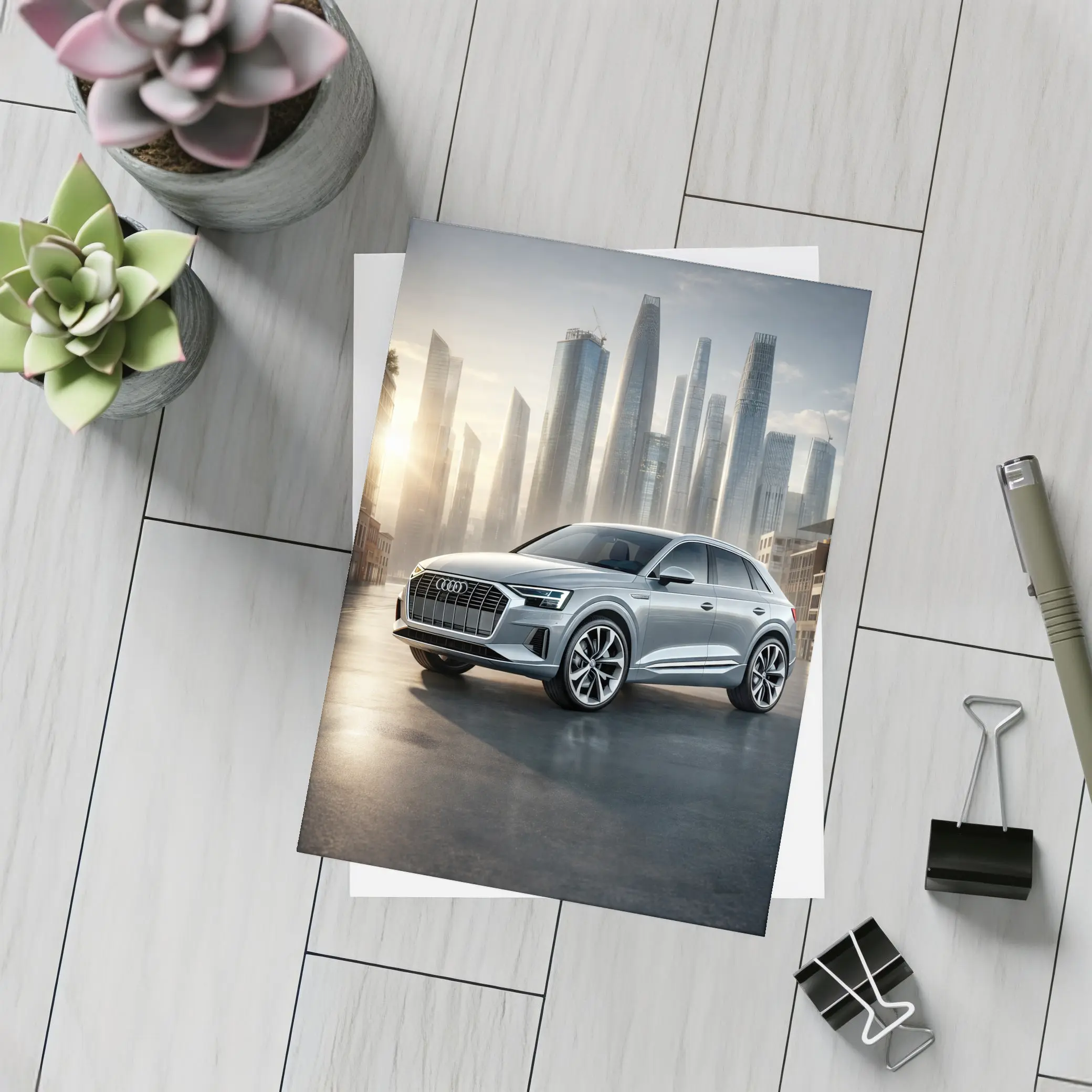 Audi Q8 Silver SUV City Skyline – Postcards