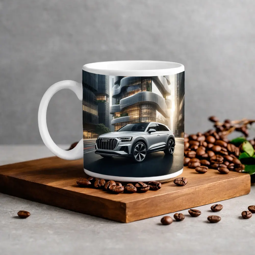 Audi Q8 White SUV Futuristic City – Mugs