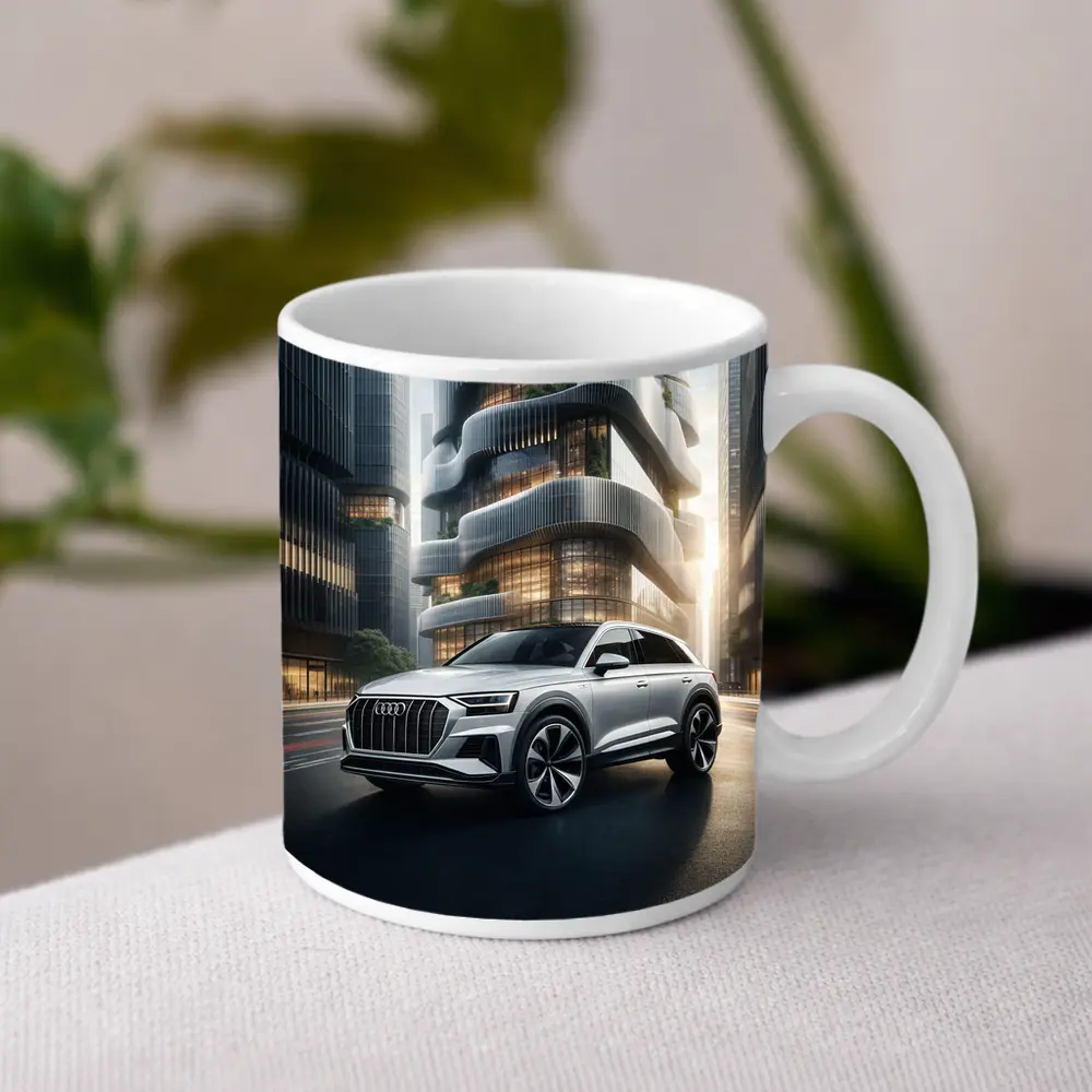 Audi Q8 White SUV Futuristic City – Mugs