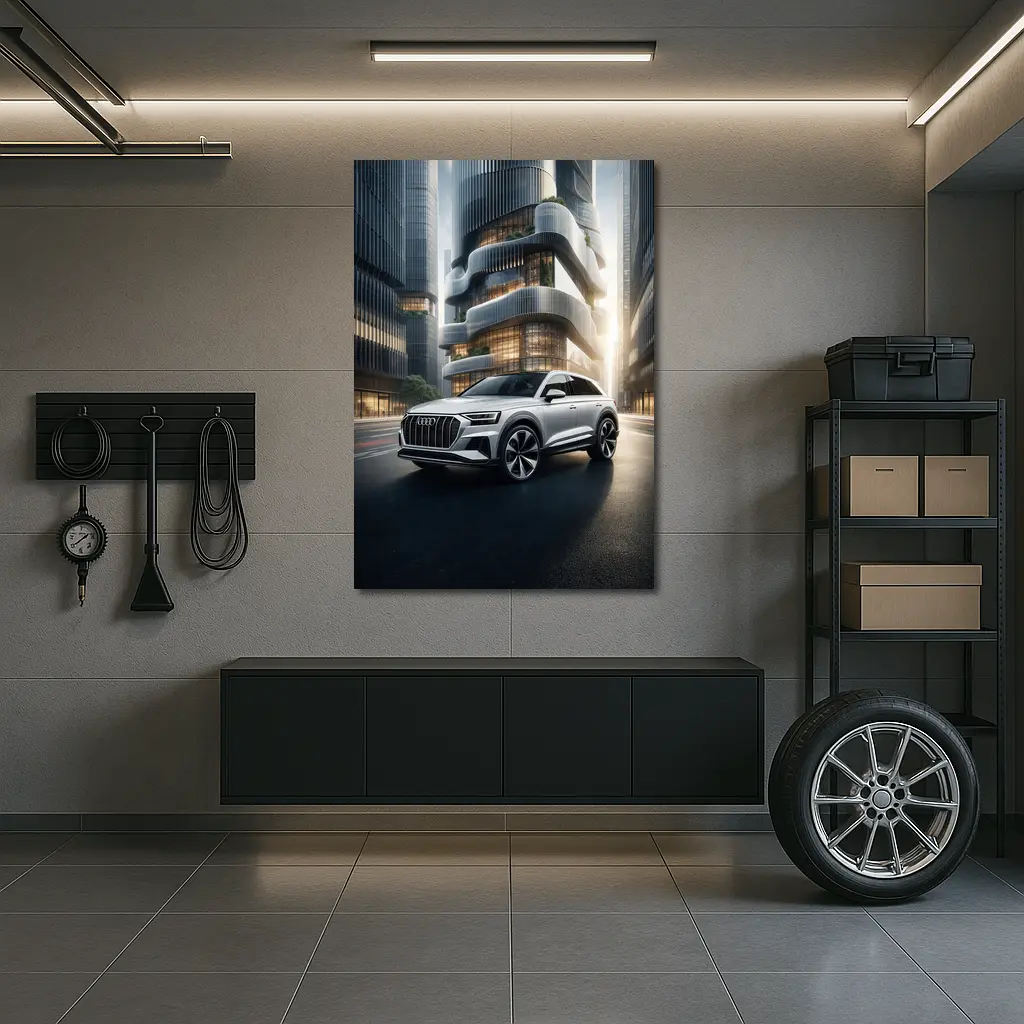 Audi Q8 White SUV Futuristic City – Wall Art