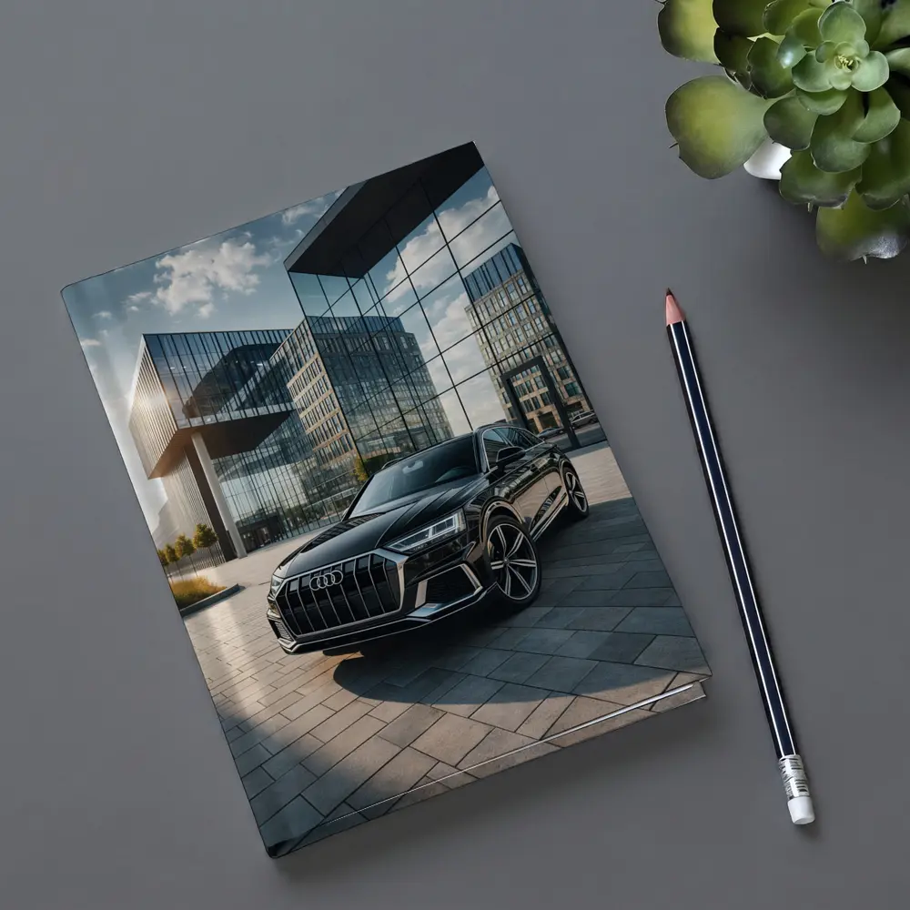 Audi Q8 Black SUV Modern Glass Buildings – Notebooks