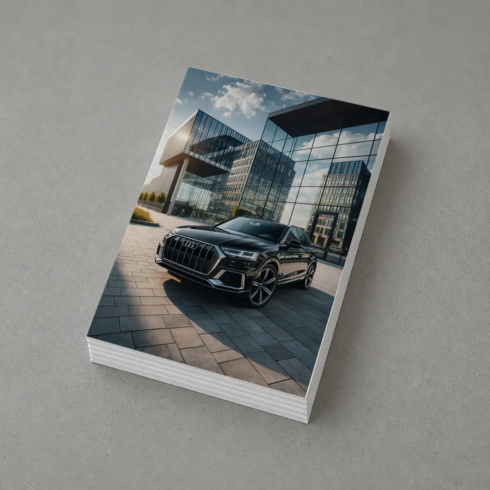 Audi Q8 Black SUV Modern Glass Buildings – Postcards