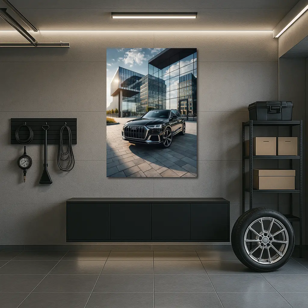 Audi Q8 Black SUV Modern Glass Buildings – Wall Art