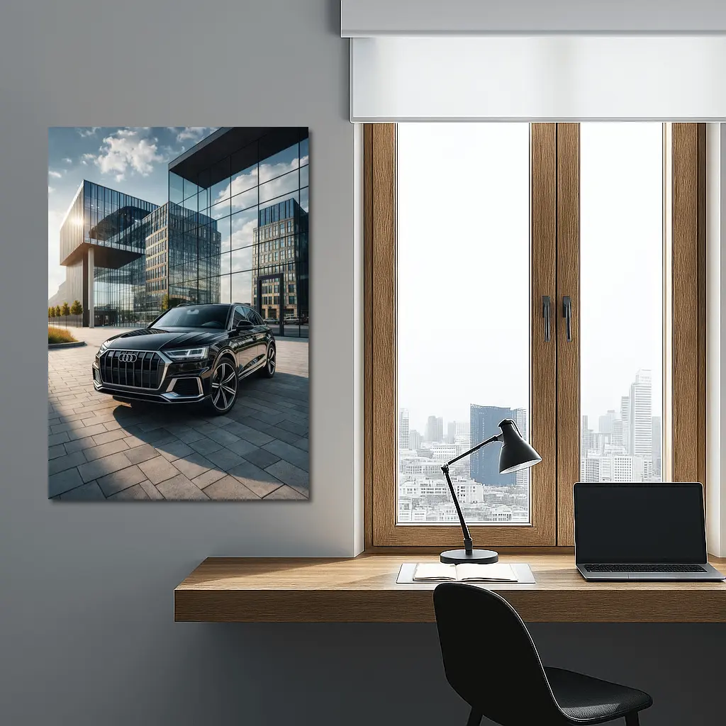 Audi Q8 Black SUV Modern Glass Buildings – Wall Art