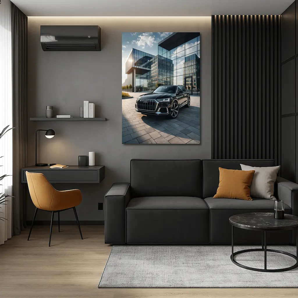 Audi Q8 Black SUV Modern Glass Buildings – Wall Art
