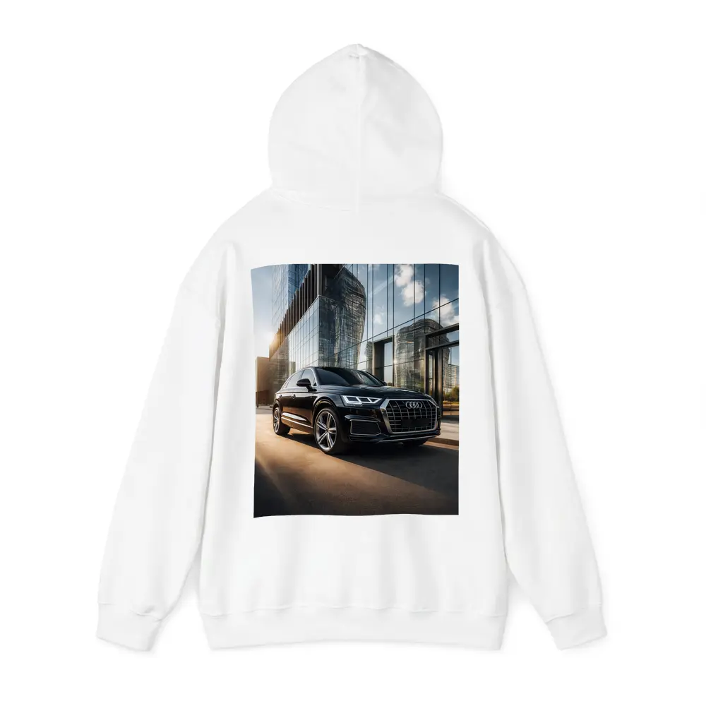 Audi Q5 Parked Outside Glass City Building – Hoodies