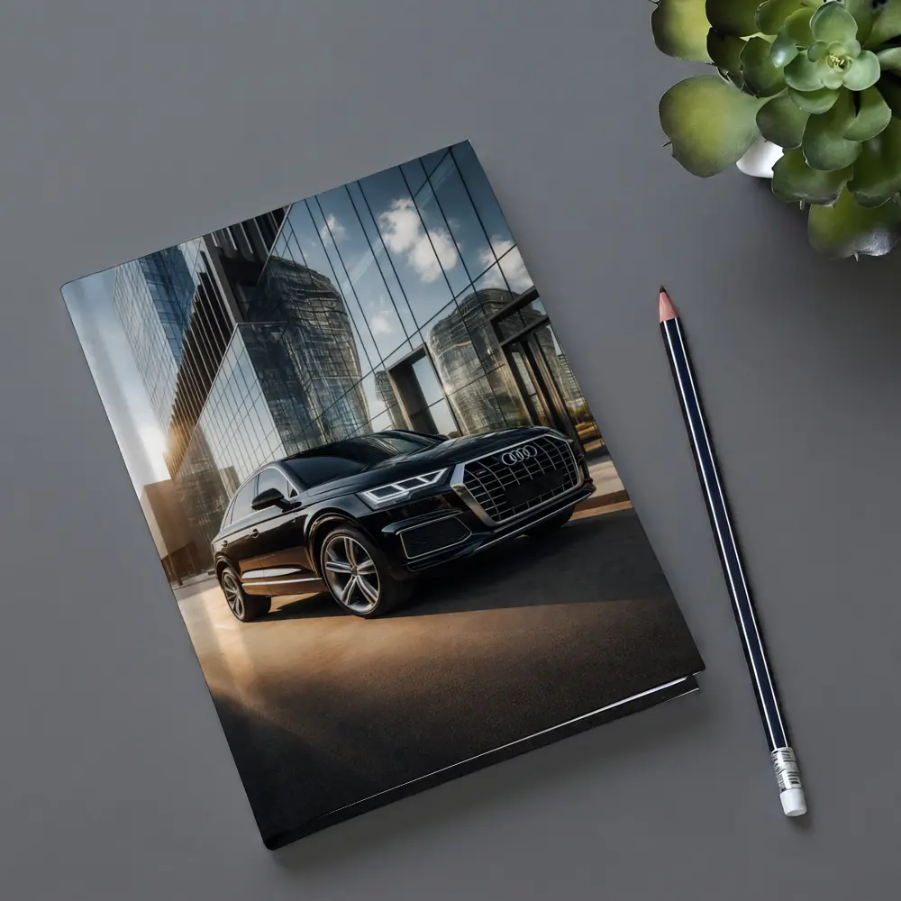 Audi Q5 Parked Outside Glass City Building – Notebooks