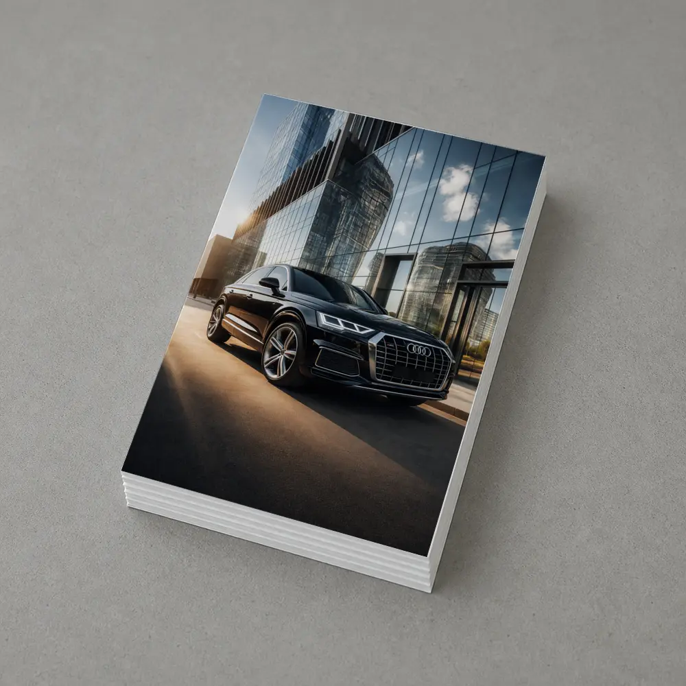 Audi Q5 Parked Outside Glass City Building – Postcards