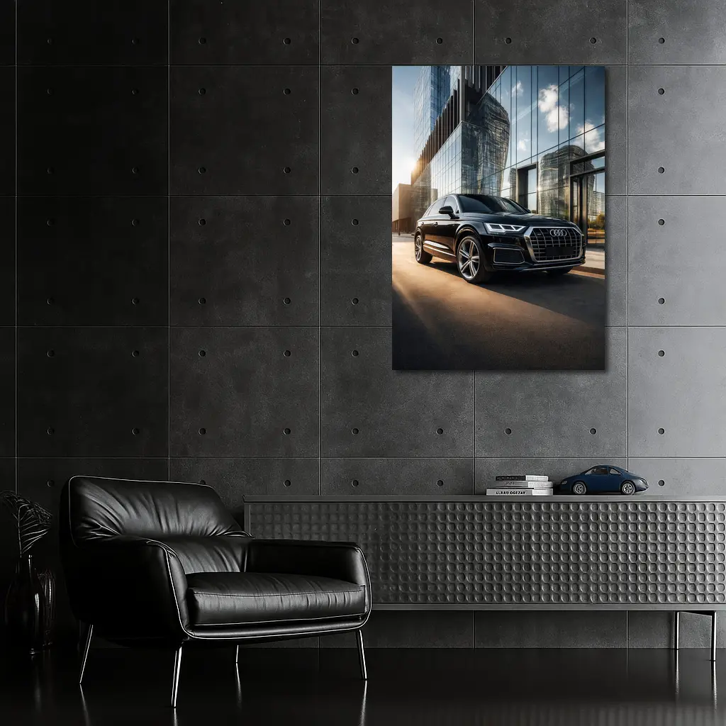 Audi Q5 Parked Outside Glass City Building – Wall Art