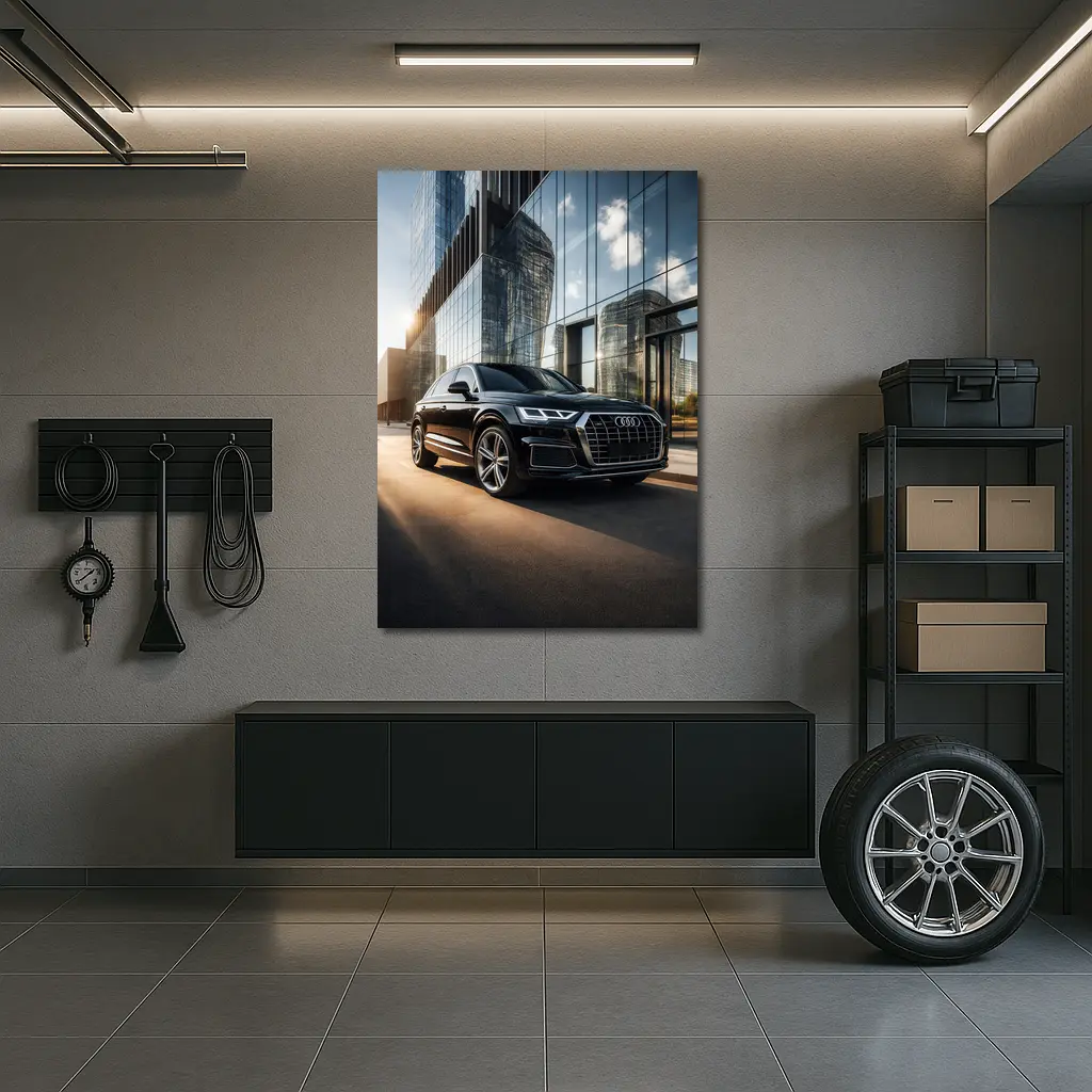 Audi Q5 Parked Outside Glass City Building – Wall Art