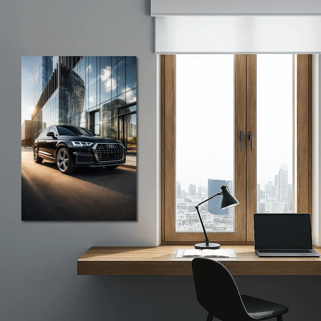 Audi Q5 Parked Outside Glass City Building – Wall Art