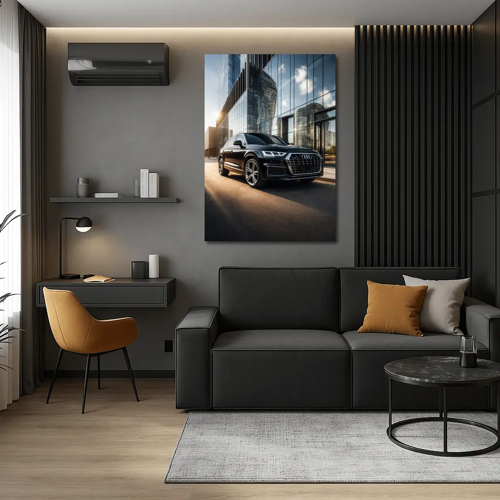 Audi Q5 Parked Outside Glass City Building – Wall Art