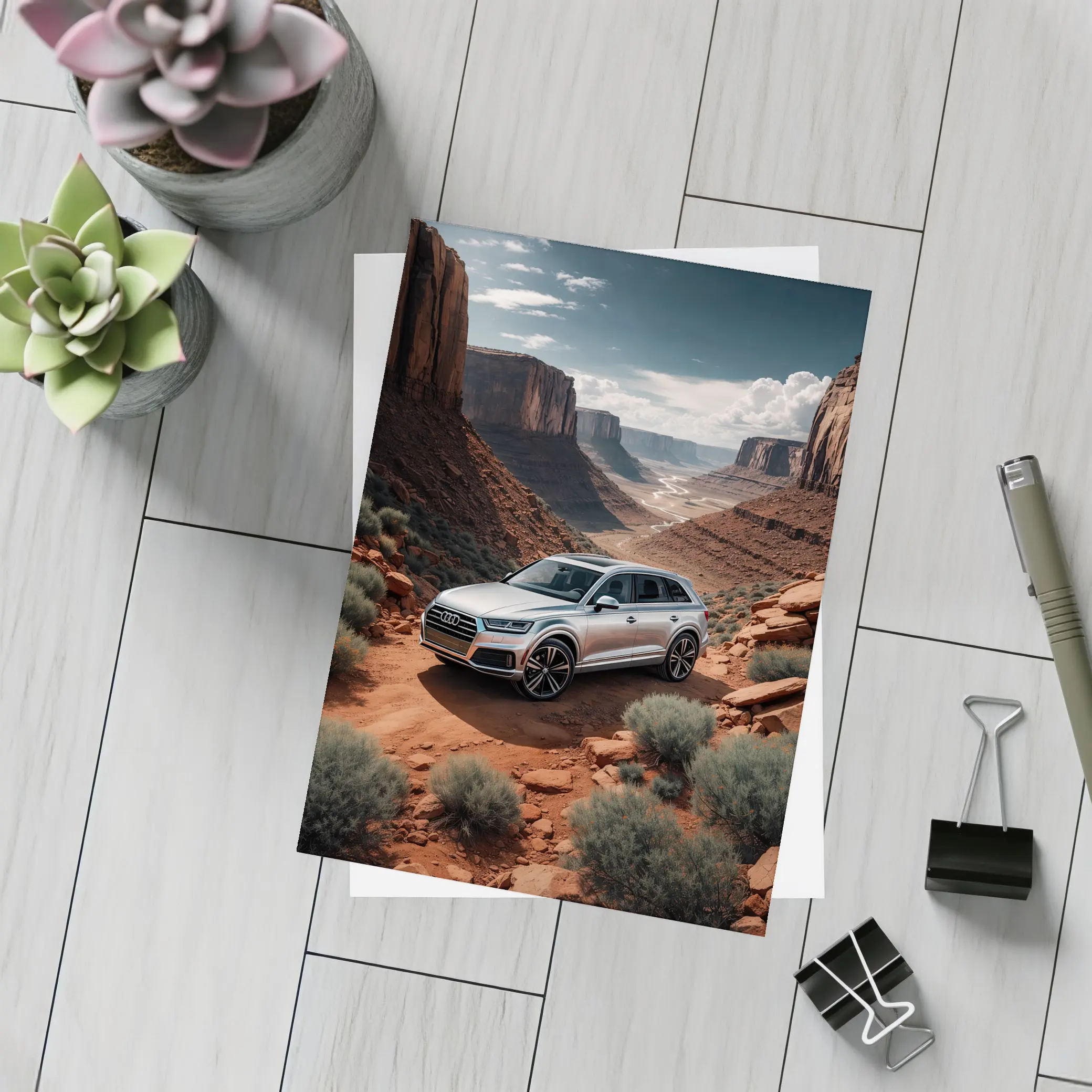 Audi Q7 Silver SUV Red Canyon Desert – Postcards