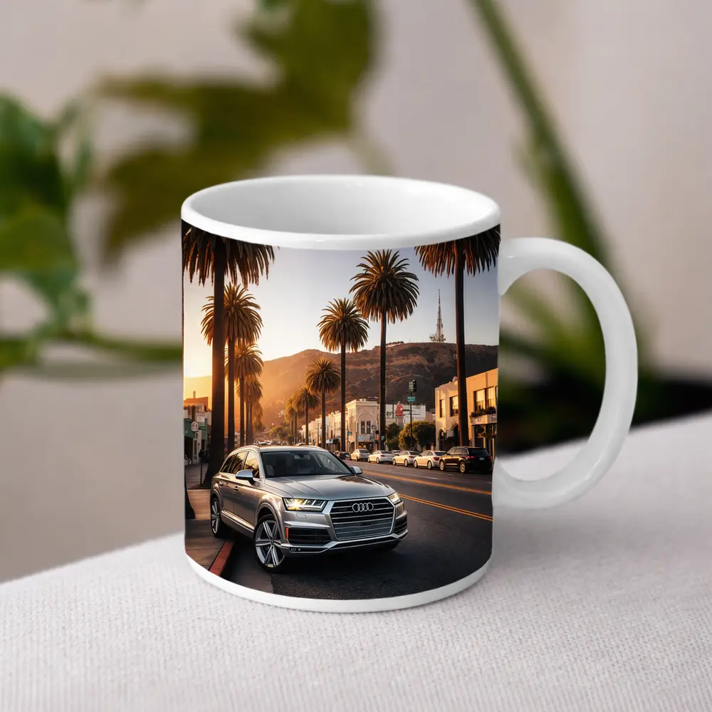 Audi Q7 Silver SUV Los Angeles Sunset – Mugs