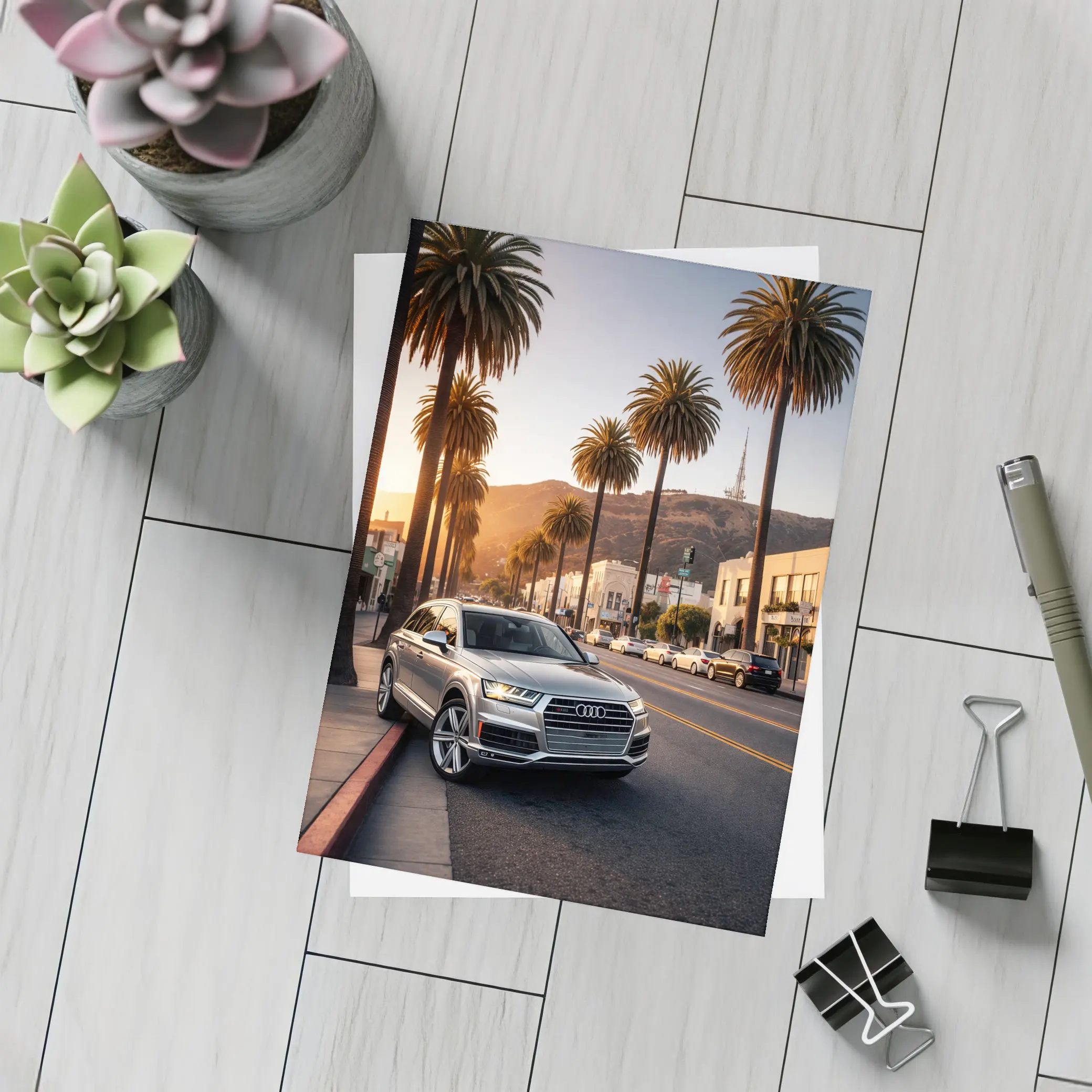 Audi Q7 Silver SUV Los Angeles Sunset – Postcards
