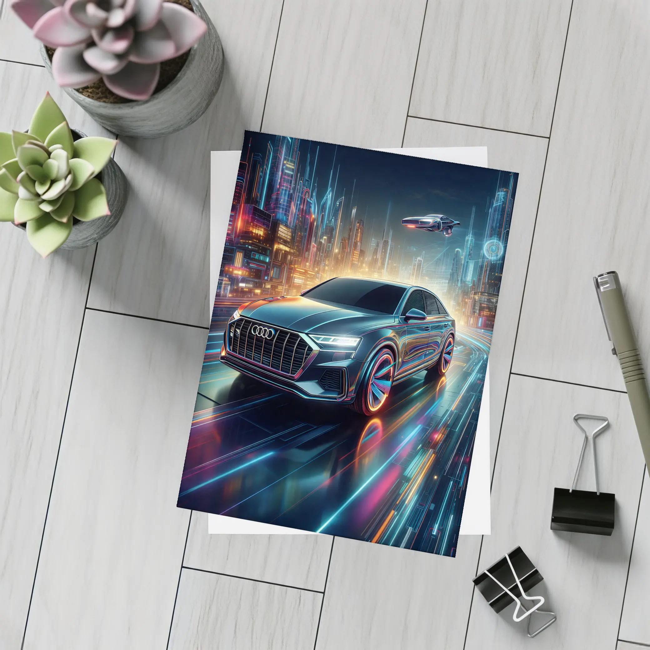 Audi Q8 Neon Futuristic City Night Drive – Postcards