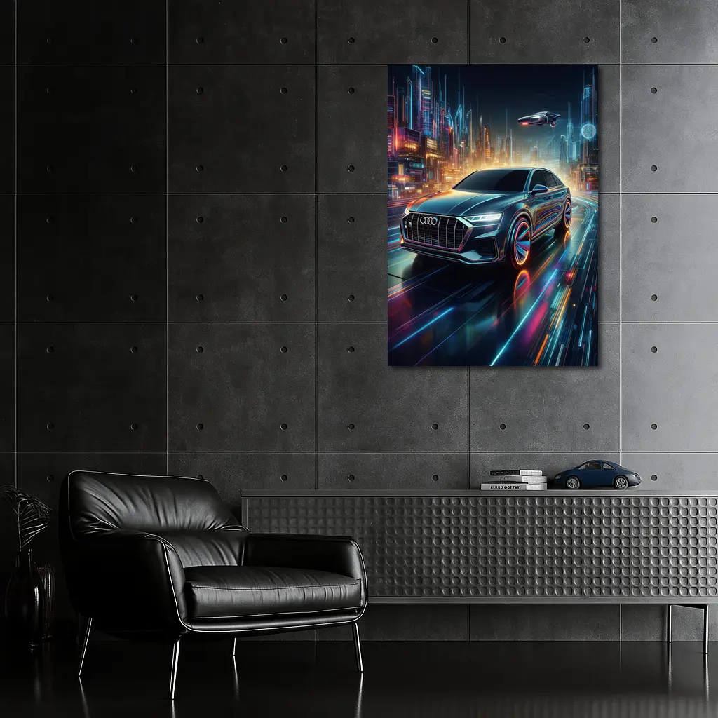 Audi Q8 Neon Futuristic City Night Drive – Wall Art