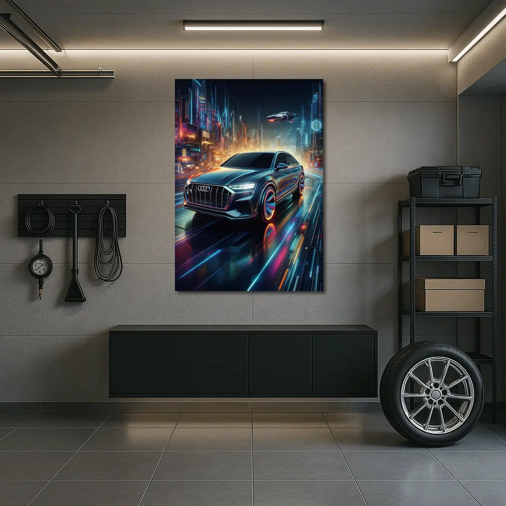 Audi Q8 Neon Futuristic City Night Drive – Wall Art