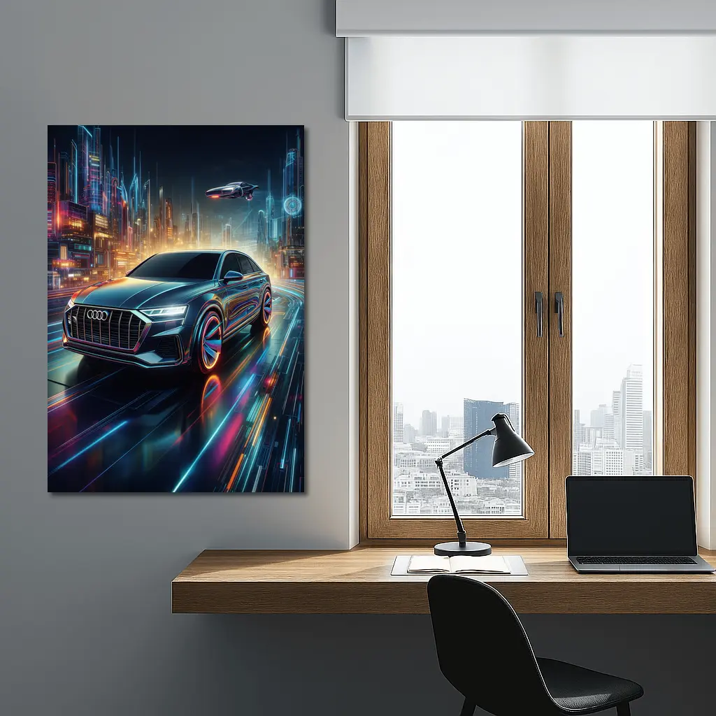 Audi Q8 Neon Futuristic City Night Drive – Wall Art