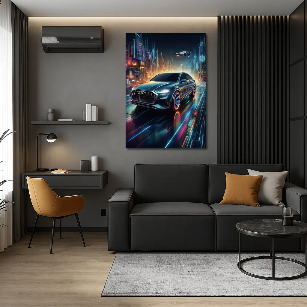 Audi Q8 Neon Futuristic City Night Drive – Wall Art
